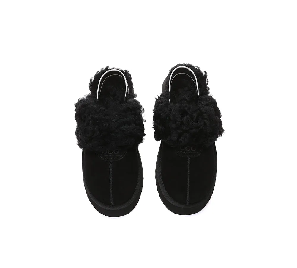 Women Removable Wool Strap Slingback Platform Slippers Waffle Curly