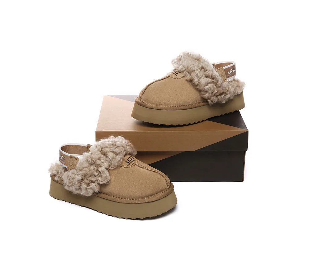 Women Removable Wool Strap Slingback Platform Slippers Waffle Curly
