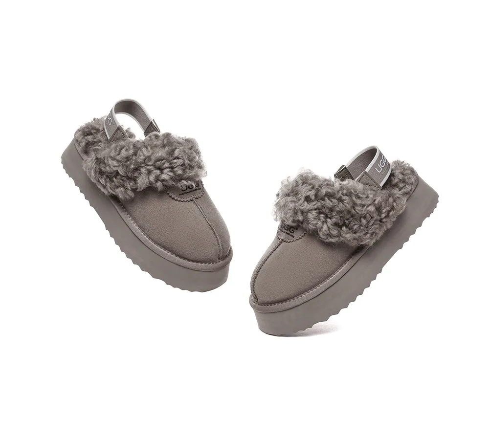Women Removable Wool Strap Slingback Platform Slippers Waffle Curly