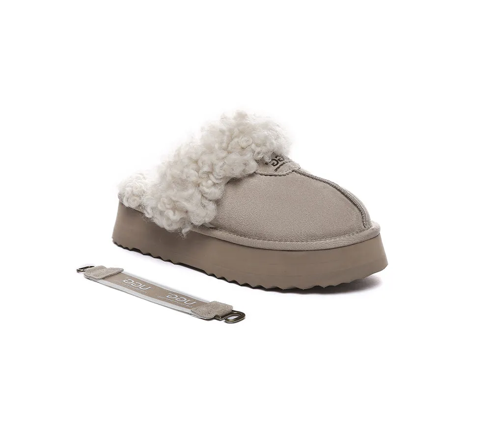 Women Removable Wool Strap Slingback Platform Slippers Waffle Curly