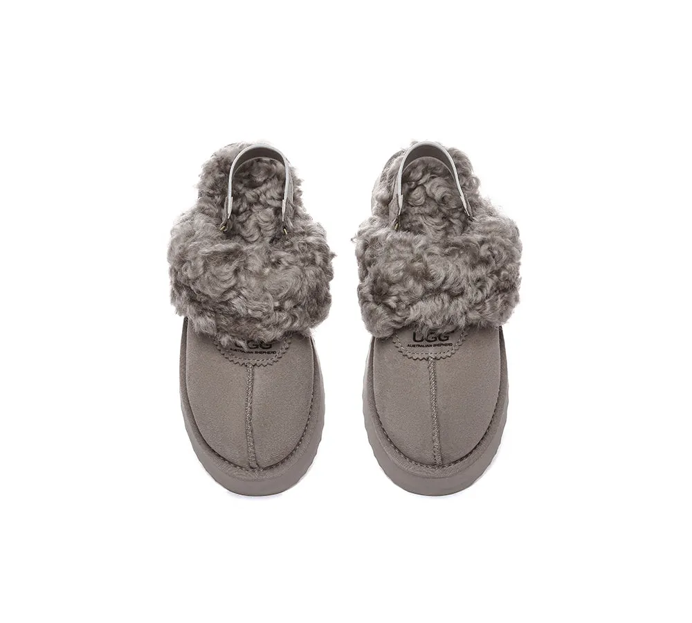 Women Removable Wool Strap Slingback Platform Slippers Waffle Curly