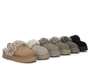 Women Removable Wool Strap Slingback Platform Slippers Waffle Curly