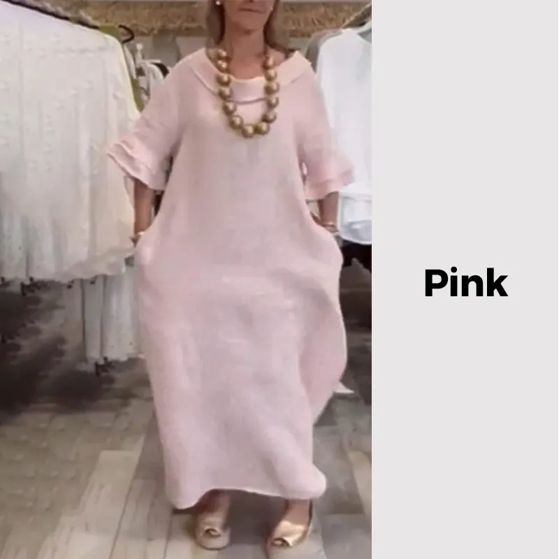 Women Solid Casual Loose Dress with Slits