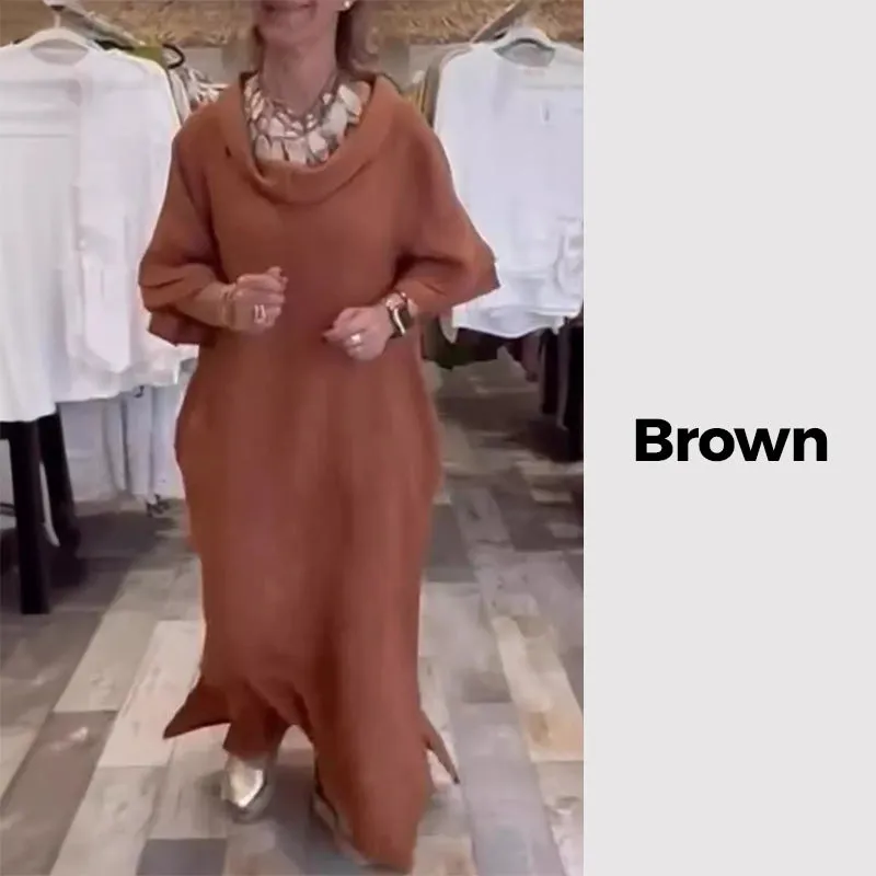 Women Solid Casual Loose Dress with Slits