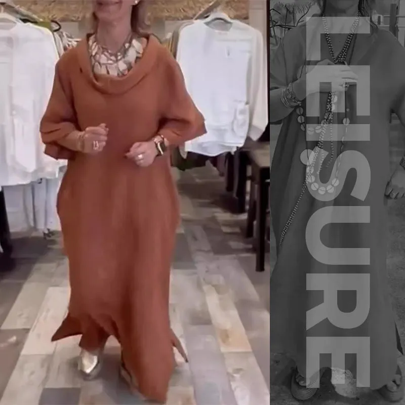 Women Solid Casual Loose Dress with Slits