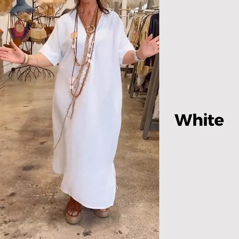 Women Solid Casual Loose Dress with Slits