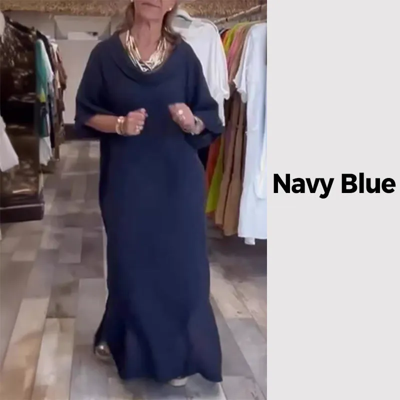 Women Solid Casual Loose Dress with Slits