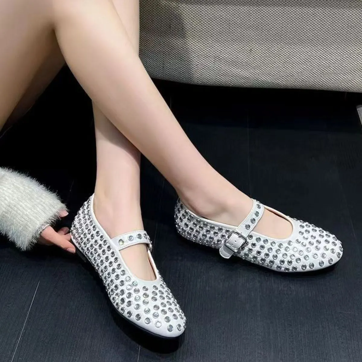 Women's Leather Studded Flat Loafers