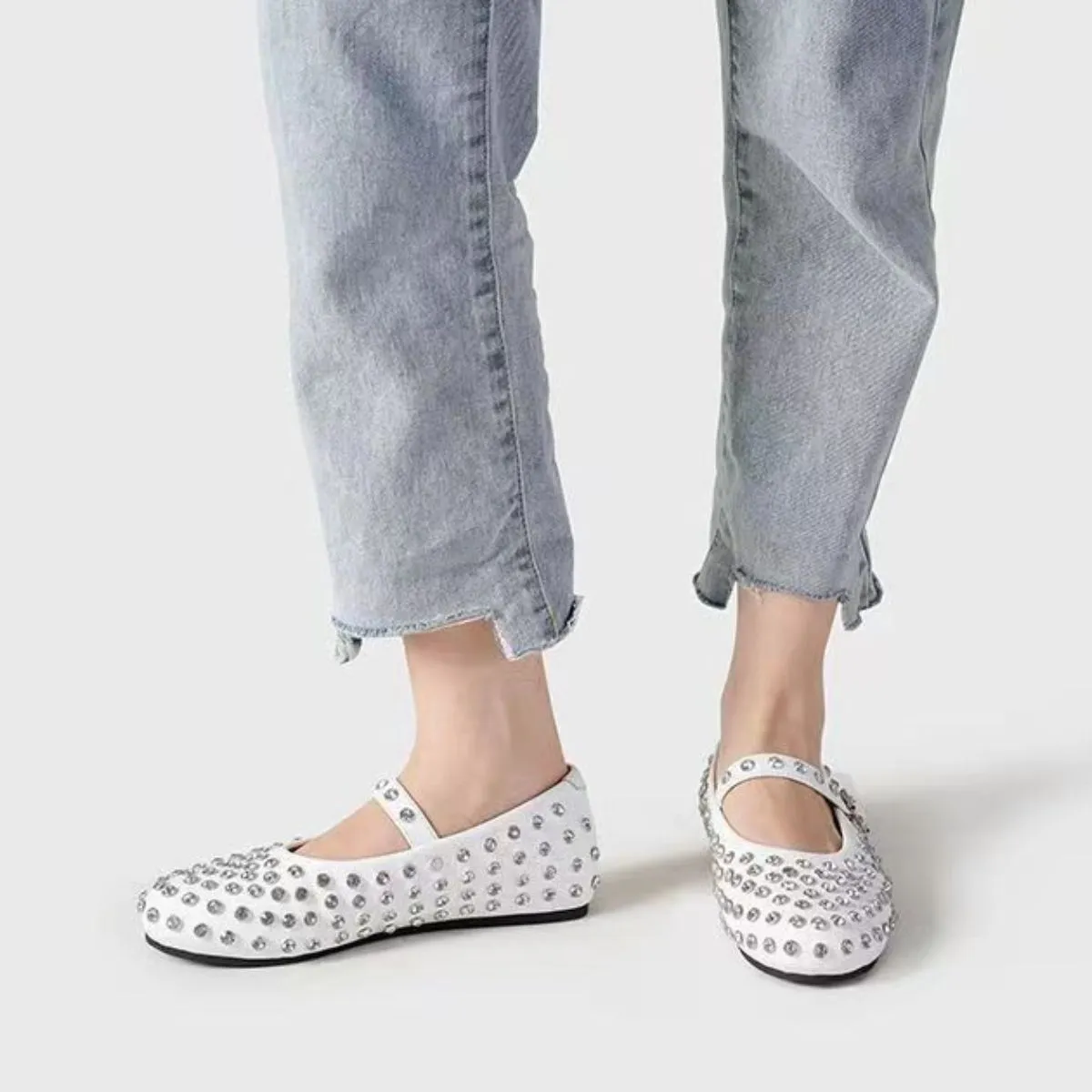 Women's Leather Studded Flat Loafers