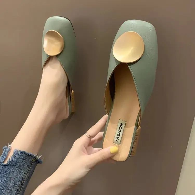 Women's Summer Casual Baotou Low Heel Slippers
